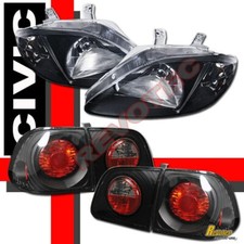 99-00 Honda Civic 4dr Sedan Jdm Black Headlights Tail Lights Combo