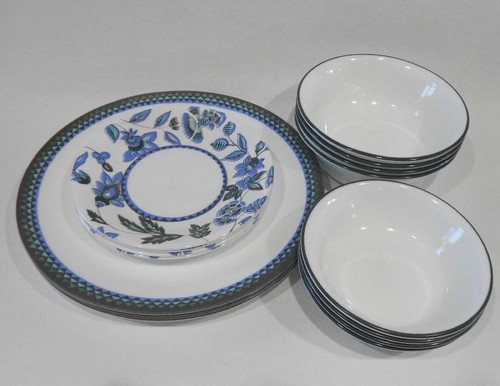 ❤️ 16 piezas JUEGO DE VAJILLA Corelle TERRAZA *Azul Gris Agua Floral y Azulejos Marinos - Imagen 4 de 10