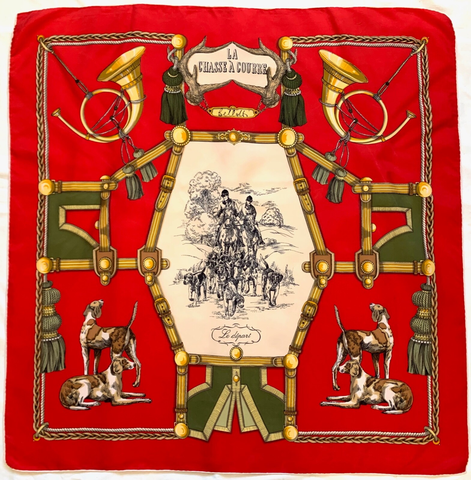 Vintage NINA BELLOTTI Signed Classic HUNTING Animal Red Green 34