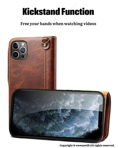 Genuine Cowhide Magnetic Leather Flip Cover Case for iPhone - Foto 4 di 15