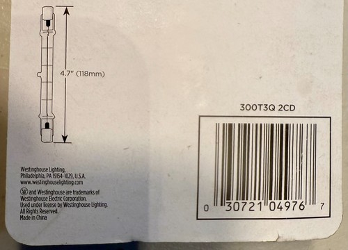 Westinghouse 120V 300W Halogen Double-endedBulb #04976 China F23Q RSC Base 3000K - Picture 6 of 7