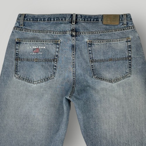 VINTAGE US Polo Assn Mens Jeans 38x34 Baggy Y2K Retro Blue Denim Distressed - Picture 7 of 10