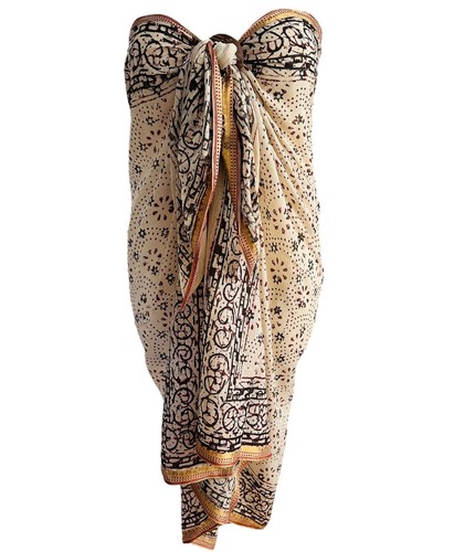 JARI 100% Cotton Voile Hand Block Print Silk Border Plus Size Sarong Cover-Up - Picture 30 of 65