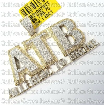 Yellow Gold Diamond Allergic Broke Custom Name Plate 2 Inch ATB Pendant Charm