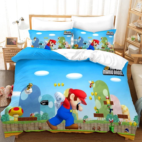 Super Mario Bettwäsche-Set 3-teilig Bettdecke/Bettbezug Kissenbezug UK Single Double King/Groß - Bild 19 von 22