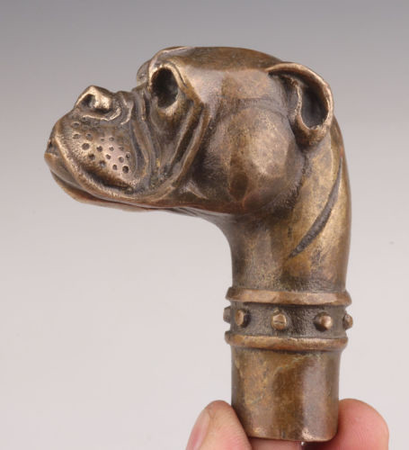 ESTATUA DE PERRO MASCOTA DE BRONCE ANTIGUA CAÑA MANGO CABEZA ACCESORIO coleccionable - Imagen 3 de 5