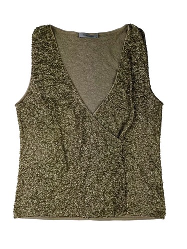 RENE LEZARD Top Damen XL Pailletten Gold Träger Oberteil Ärmellos Tanktop