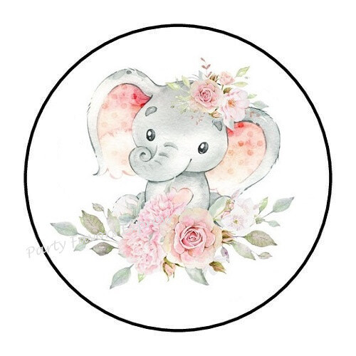 30 CUTE ELEPHANT BABY SHOWER PINK ENVELOPE SEALS LABELS STICKERS FAVORS 1.5" - Picture 2 of 2