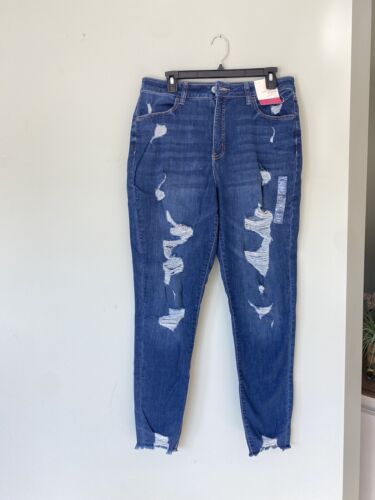 SO Juniors Curvy Distressed Dark Rinse Super High Rise Denim Jegging Sz 15/32 - Picture 2 of 8