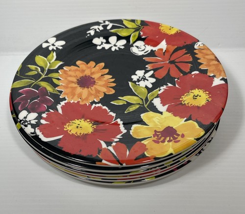 Melamin Speiseteller schwarz Blumen 10,5" 6er Set TarHong orange rot - Bild 3 von 7