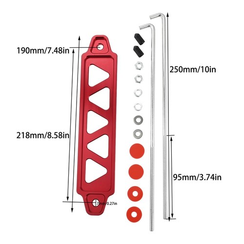 Red Battery Hold Tie Down Bracket Mount Kit Aluminum Alloy 5 Hole Triangle - Picture 10 of 10