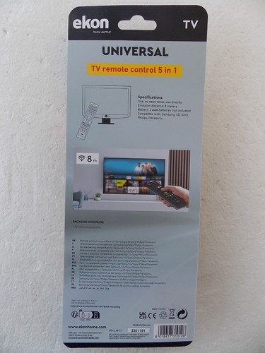 tv remote control 5 in 1 universal ekon telecomando samsung lg sony philips pana - Imagen 2 de 2
