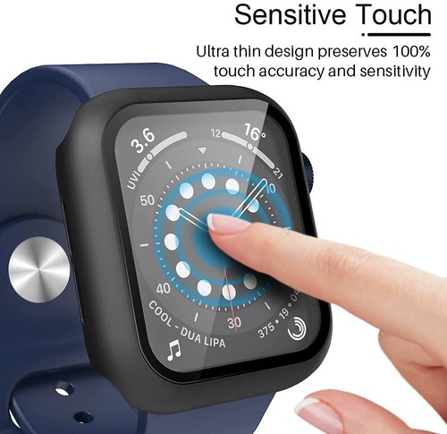 PC delgada para Apple Watch Series 7 41 mm con protector de pantalla transparente cubierta completa negro - Imagen 7 de 8