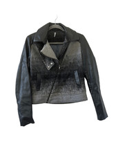 Love Zooey Leather & Wool Full Zip Wool Moto Jacket Women’s Black Size Medium