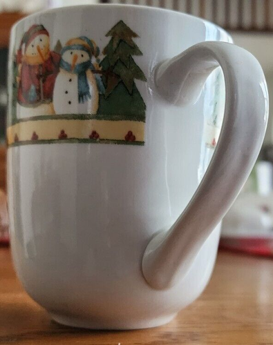 Snowman Frolic Mug (s) 10 oz. Gibson Stoneware Blue Green Red White ! - Picture 2 of 14