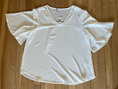 NWT neiman marcus white short sleeve blouse size large 
