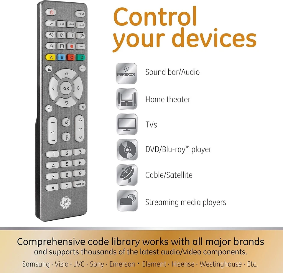 GE 4-Device Universal Remote Control in Graphite, Model 48848 (A327) - Image 4 of 4