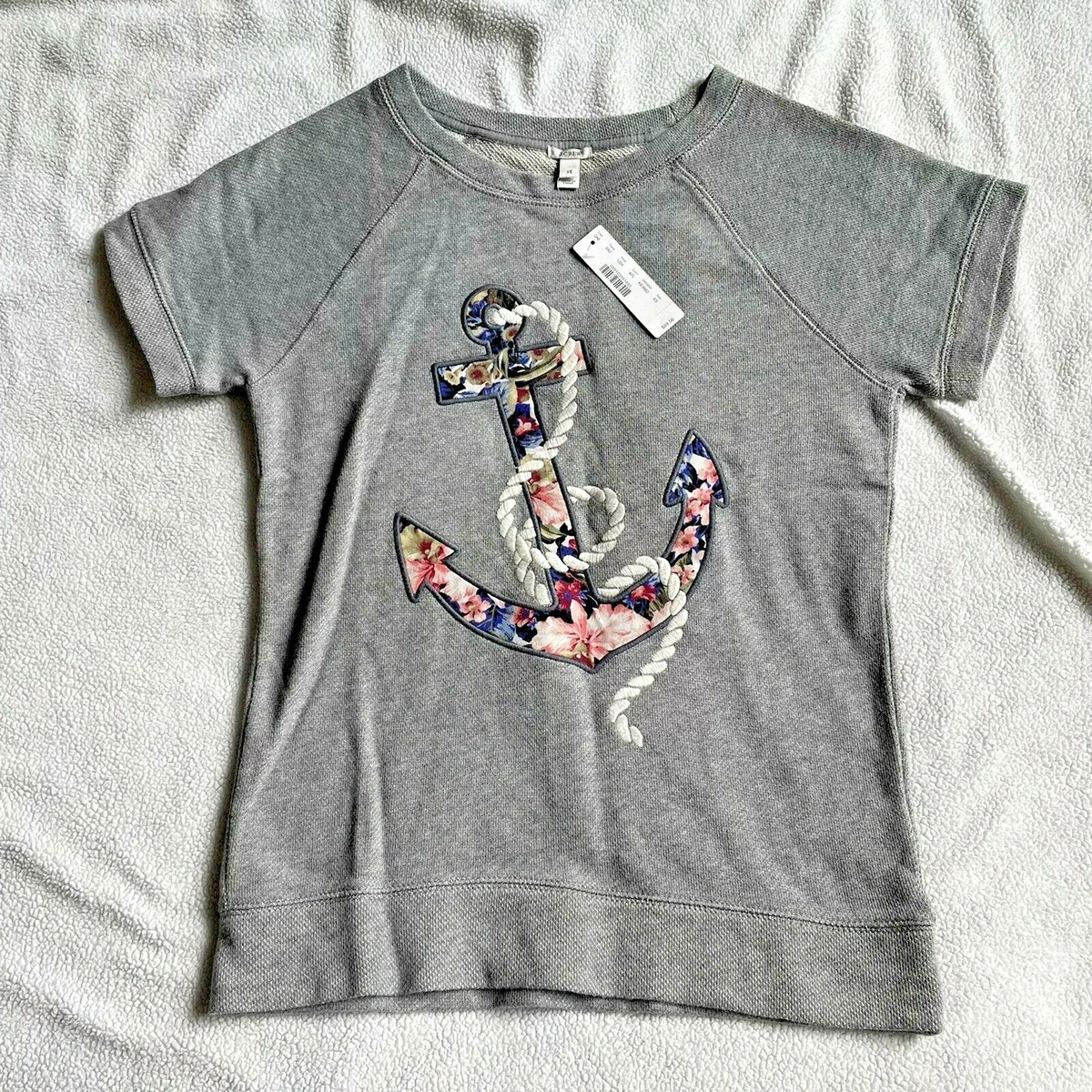 J.Crew Lightweight Terry Tee Floral Anchor NWT XS Gray Cotton