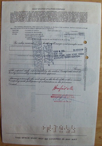 Gulf States Utilities Stock certificate More Than 100 Shares dated 1975-1977 - Picture 2 of 2