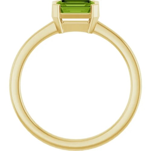14K Solid Yellow Gold AA Natural Emerald Peridot Ring Half Bezel - Picture 4 of 5