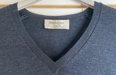 YVES SAINT LAURENT RIVE GAUCHE RARE MENS GREY V NECK SWEATER SMALL