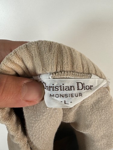 Vtg Christian Dior Mens Velour Straight Leg Fleece Sweatpants Beige Size Large - Picture 8 of 10