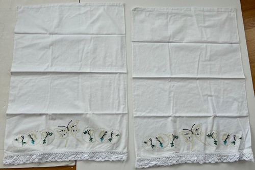 Vintage bestickte weiße Kissenbezüge mit gelben Schmetterlingen 20 x 29 Zoll nie benutzt - Bild 1 von 4