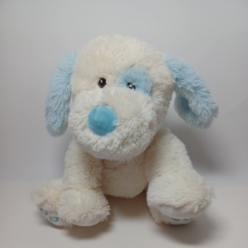 Okie Dokie Plush 10" Dog White With Blue Ears & Tail Stuffed Animal Puppy