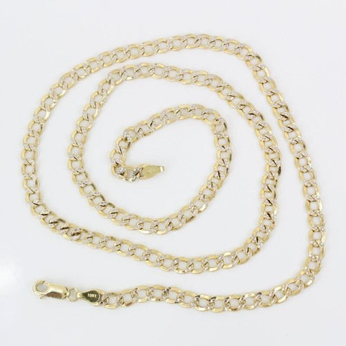10k Yellow + White Gold Diamond-Cut Curb Link Chain Necklace 24.25" - Picture 4 of 4