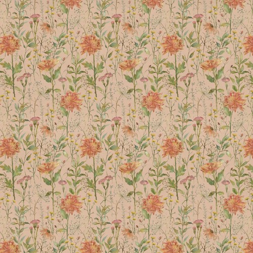 Voyage Delamere Apricot Floral Fabric Meadow Print Furnishing Per Metre - Picture 2 of 4