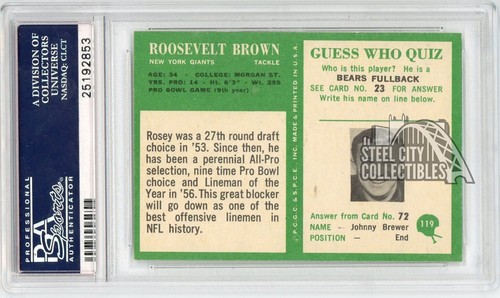 Roosevelt Brown 1966 Philadelphia Football Card #119 PSA 8 - Picture 2 of 2