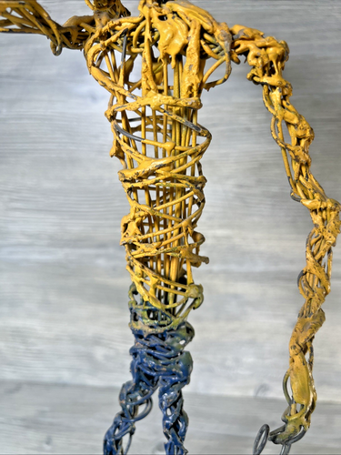 Vintage Hand Crafted Metal Wire Art Fisherman Sculpture Brutalist Style 18" Tall - Picture 9 of 11