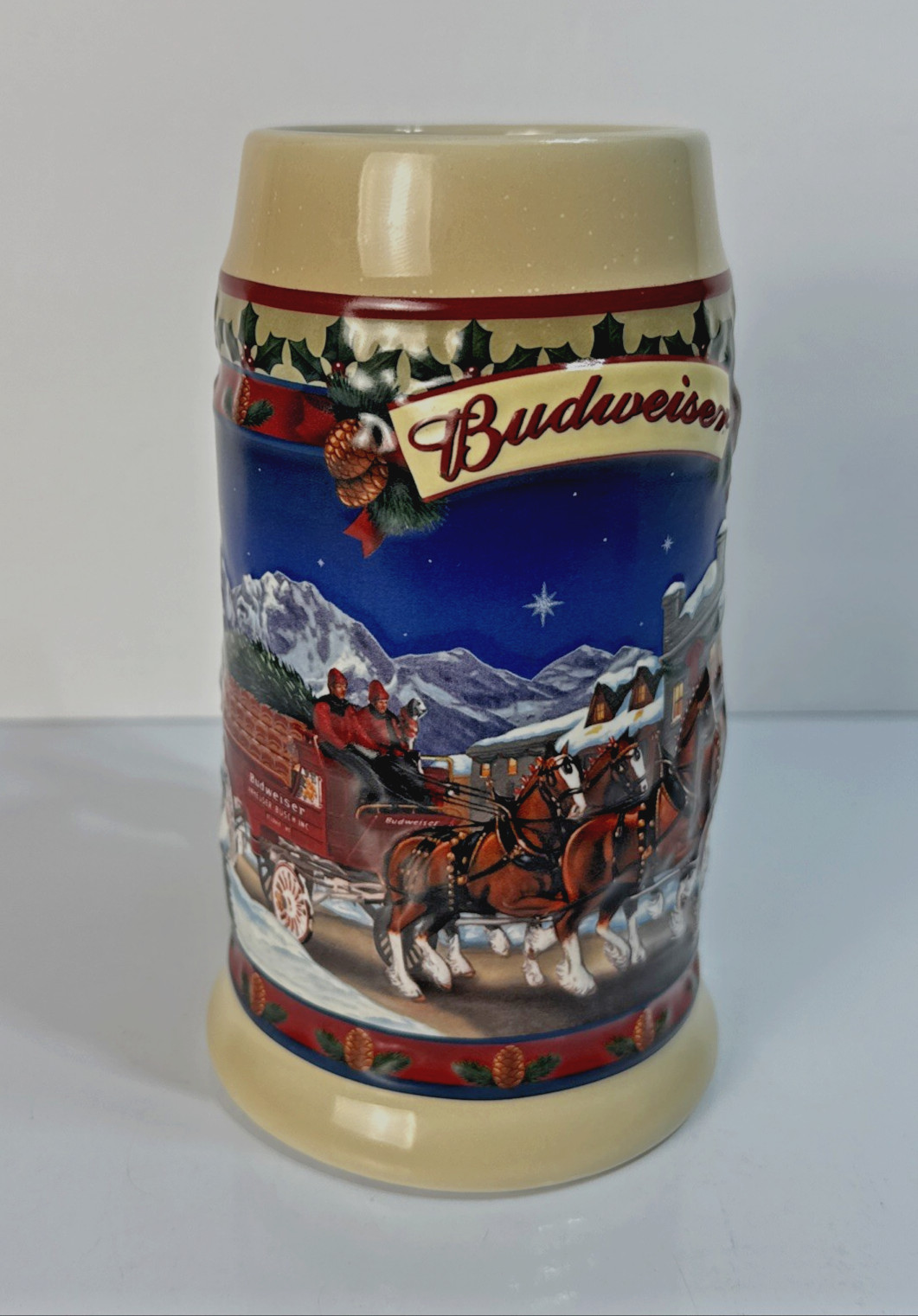 Budweiser 2003 Christmas Holiday Stein Old Towne Holiday CS560 Clydesdales