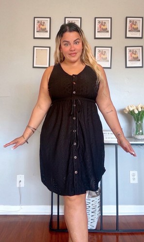 Women's Summer Dress Lightweight Button Decoration black strech plus size - 第 2/10 張圖片