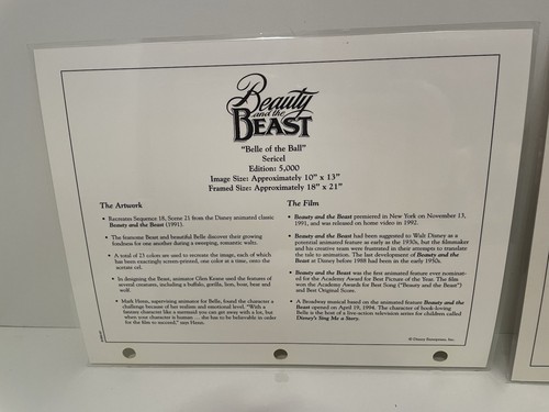 Lot Of 2 Disney Beauty & The Beast Laminated Cel/sericel/maquette Promo Page - Picture 6 of 8