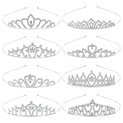 Lot de 8 diadèmes en métal argenté avec paillettes et strass pour mariage, bal - Photo 1/4