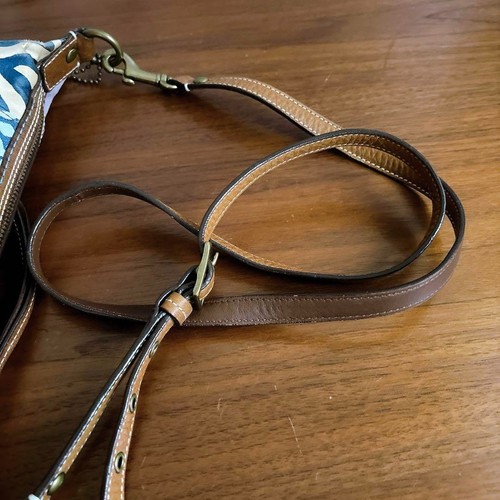 Coach Denim Patchwork Schultertasche blau Blumen bestickt Leder Canvas gebraucht - Bild 5 von 7