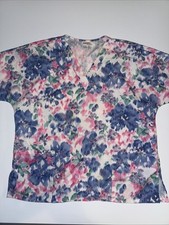 WORKABLE ATTITUDE Women s SCRUB TOP Floral Size Large See Measurements In Pics