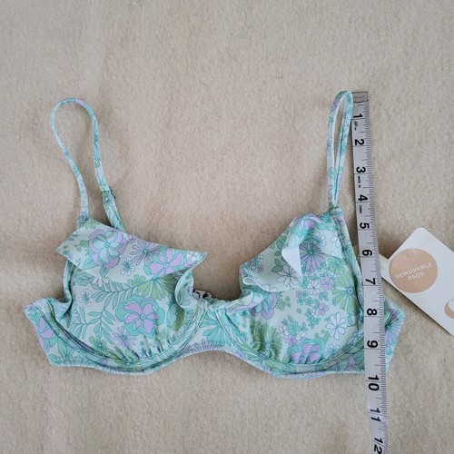 NWT Aqua Floral Bikini Top Women's Size Medium Underwire Ruffle By GB - Picture 4 of 7