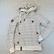 Naketano Hoodie Womens Small White Navy Stripe Cowl Neck Brave New Word