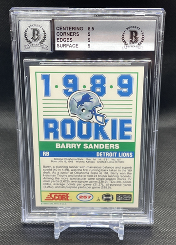 1989 Score Barry Sanders Rookie Autograph BGS 9/10 Gem Auto RC - Picture 3 of 5