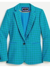 J. Crew Parke Colorful Blue Gingham Plaid Single-Button Blazer