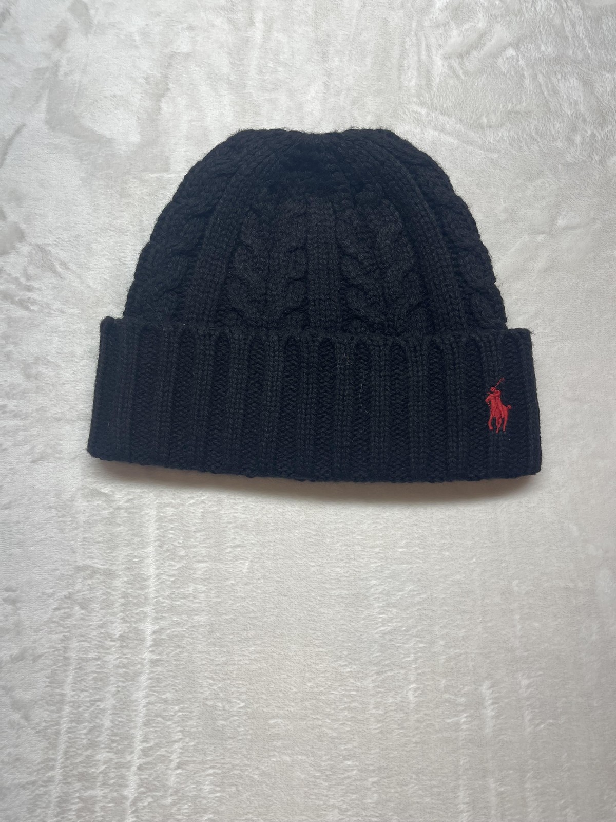 Polo Ralph Lauren Cappello Berretto Maglia Cavo Rosso Pony Ricamato Lana Uomo Invernale