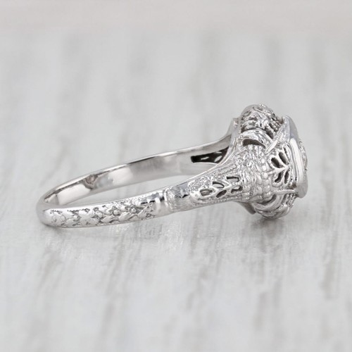 Art Deco Diamond Solitaire Filigree Ring 18k White Gold Size 6.5 Engagement - Picture 5 of 10