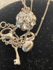 Vintage Necklace SIGNED FOSSIL Crystal Pendant Silver tone ball chain Y2K retro — photo 1