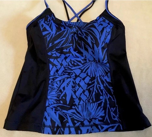 Women’s tankini Lands’ End 8D Black &Blue Print