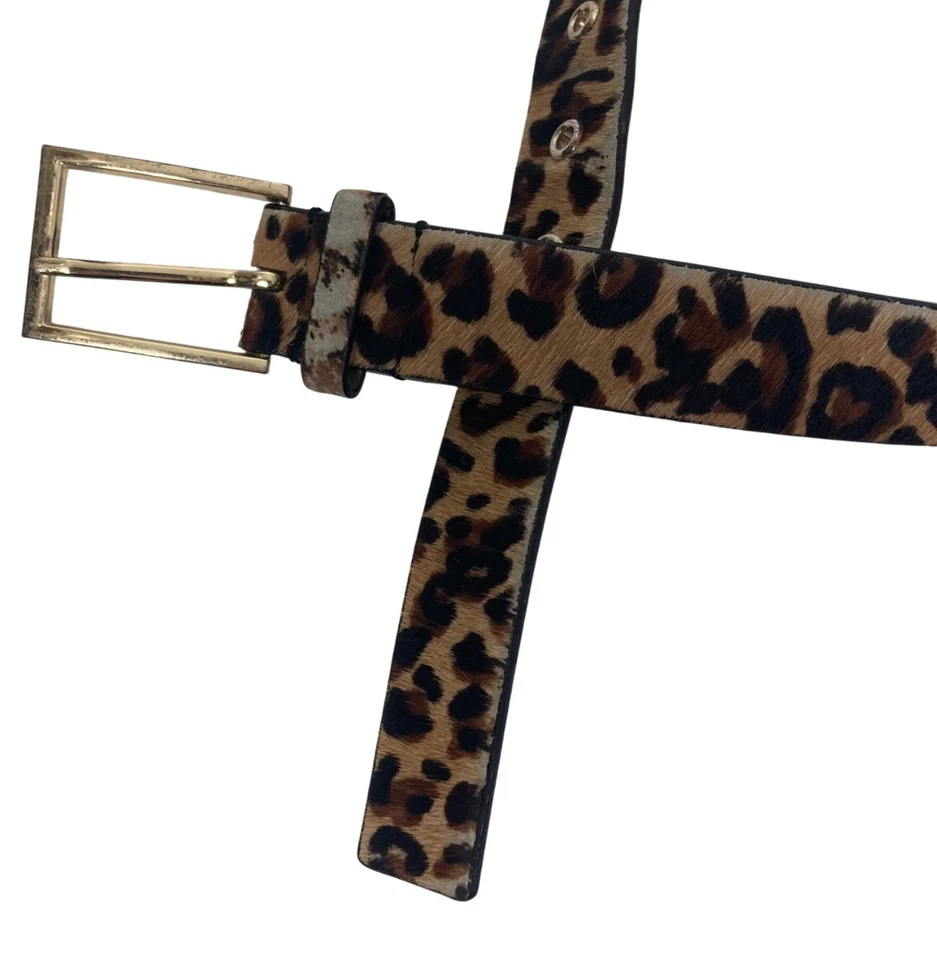 Cinturón de pelo de becerro con estampado de leopardo Talbots mediano dorado hebilla festival boho Foto 2 de 4