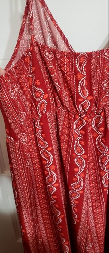 SHEIN Jumpsuit Wide Leg Red Paisley Print Sleeveless Strap Casual Romper 2X Boho - Picture 10 of 10