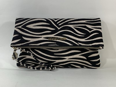 Roberto Cavalli Clutch Zebra Animal Fold Over Beauty Kosmetik Handtasche