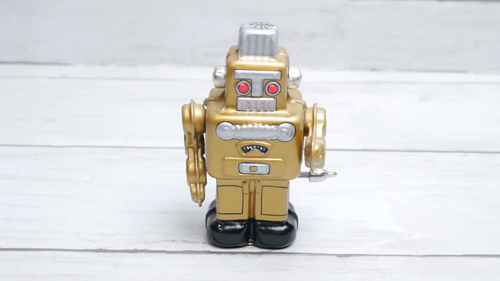 Walking Golden Robot Wind Up Blechspielzeug Japan Retro Sammlung - Video 1 von 1